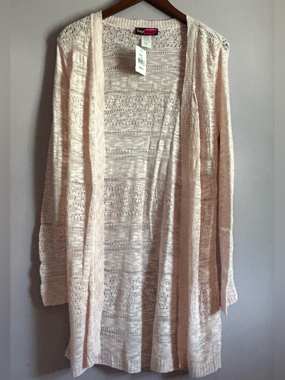 Say What? Lightweight Pink Open Front Knit Duster Cardigan Size Small NWTs